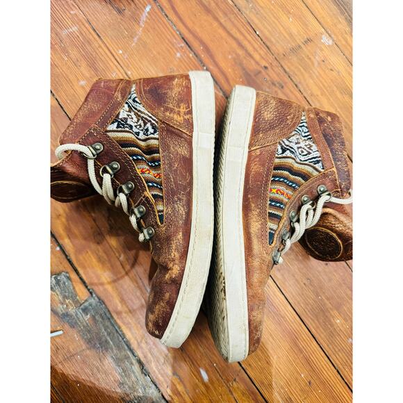 INKKAS Brown Western Aztec Design High Top Leather Boot Sneaker Shoe size 7 - Picture 5 of 11